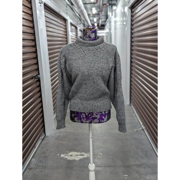 Guess Oversized Medium Pearl Embellished Grey Sweater mock neck - Picture 1 of 8